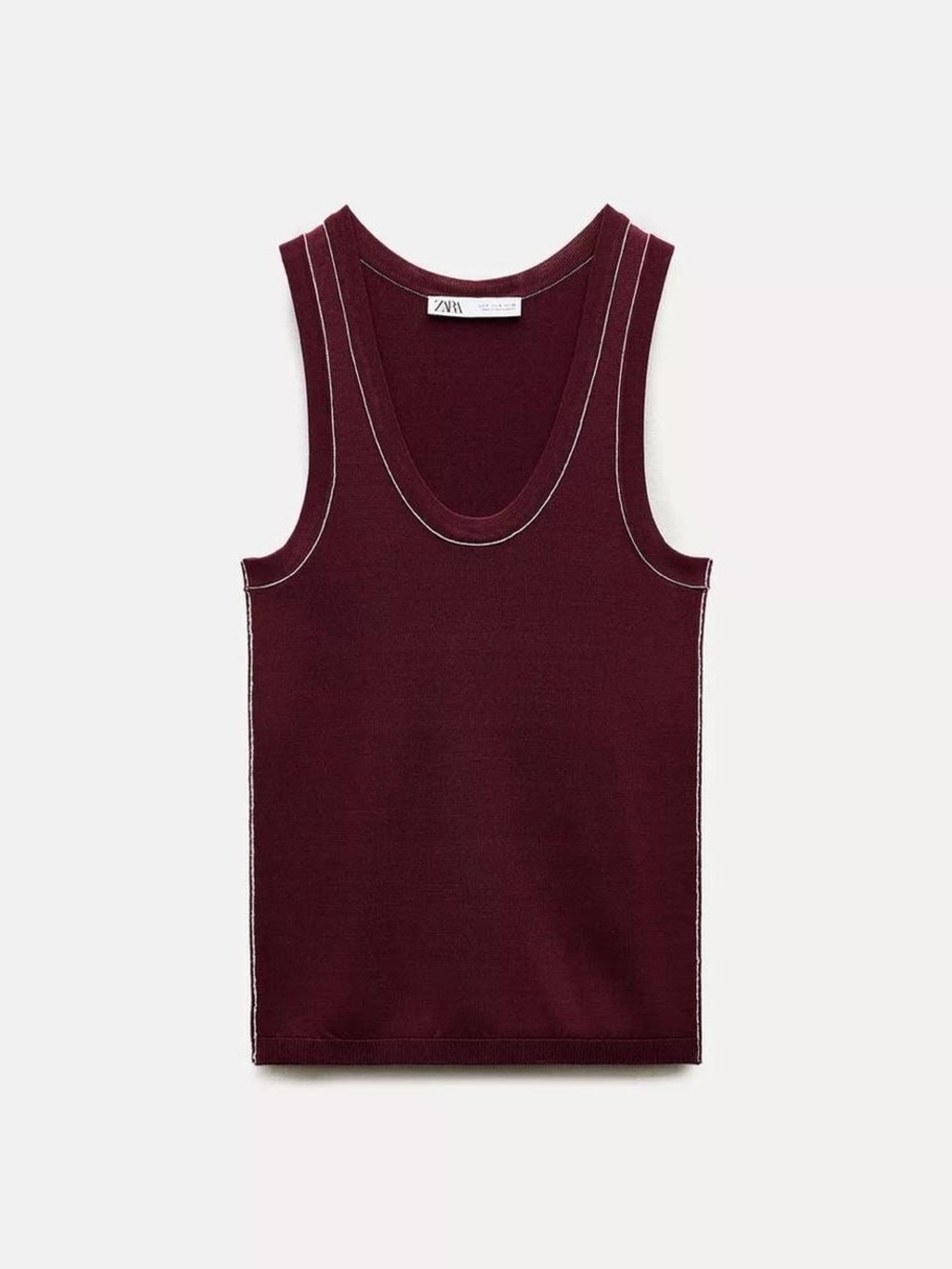 Zara Burgundy Tank Top with Contrast Stitching